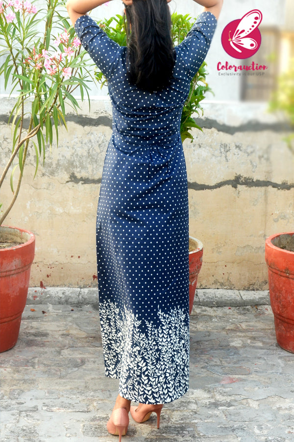 Blue Denim Printed A-Line Kurti Dress