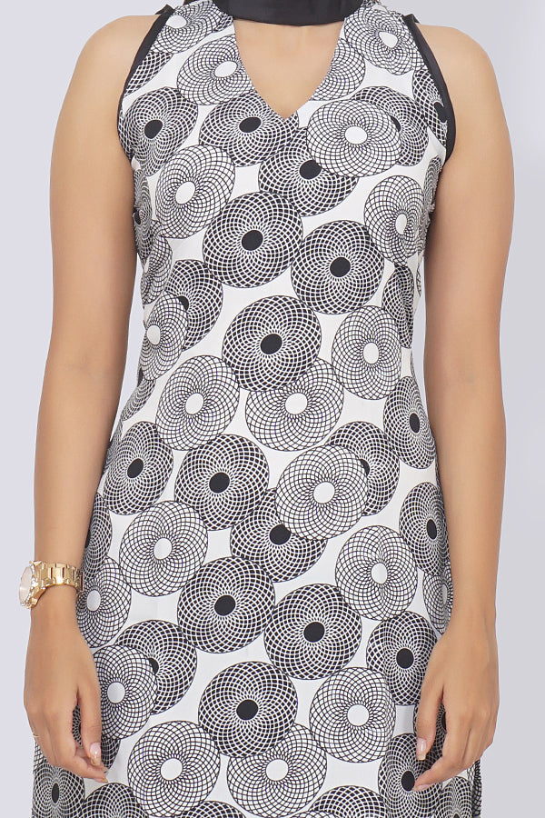 White Crepe Printed Straight Kurti