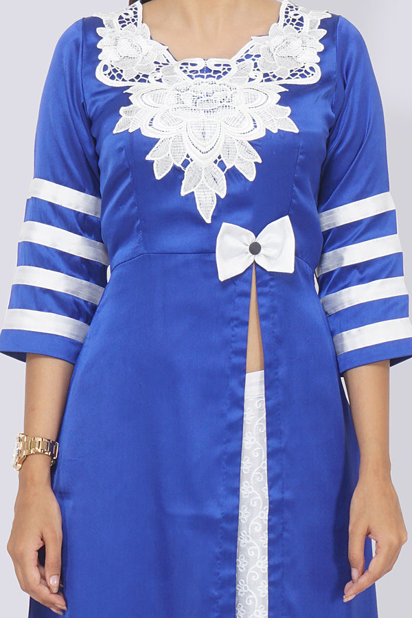 Blue Satin Patched A-Line Kurti