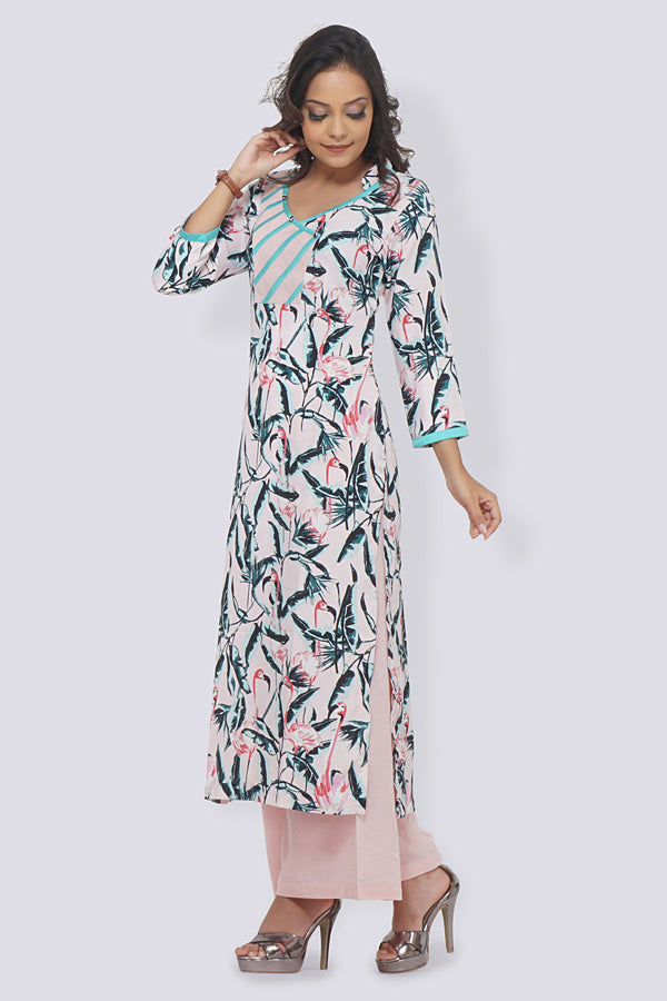 Pastel Pink Crepe Straight Kurti