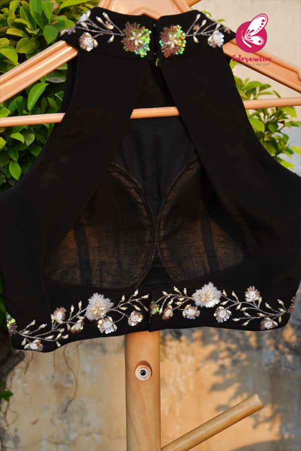 Black Crepe Sequins Handwork Padded Blouse