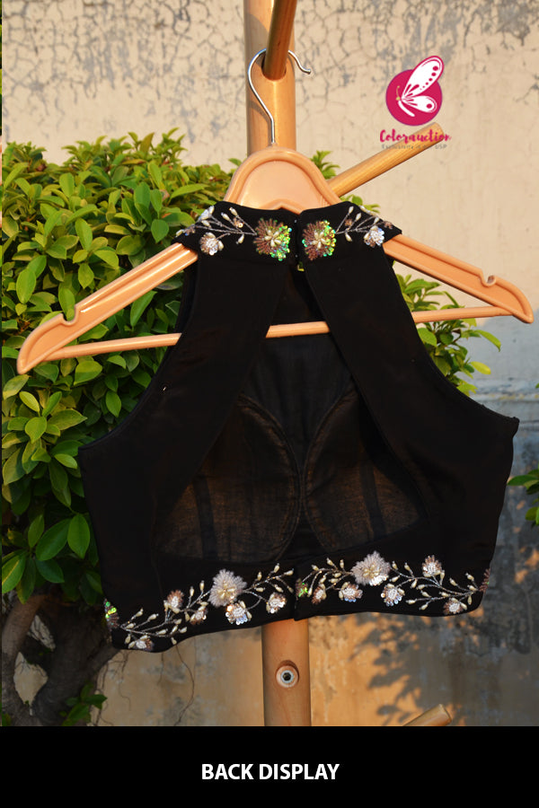 Black Crepe Sequins Handwork Padded Blouse