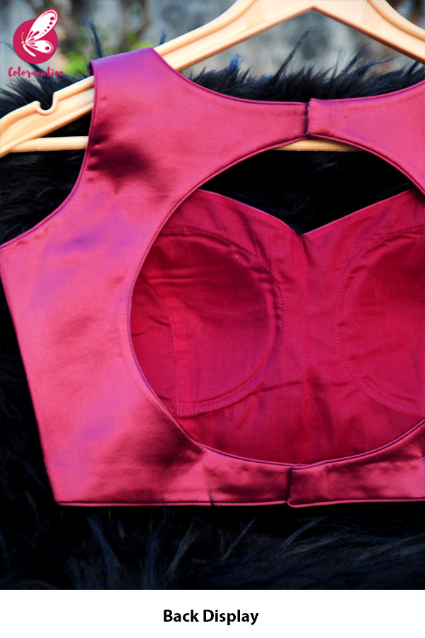 Wine Pure Satin Keyhole Back Padded Blouse