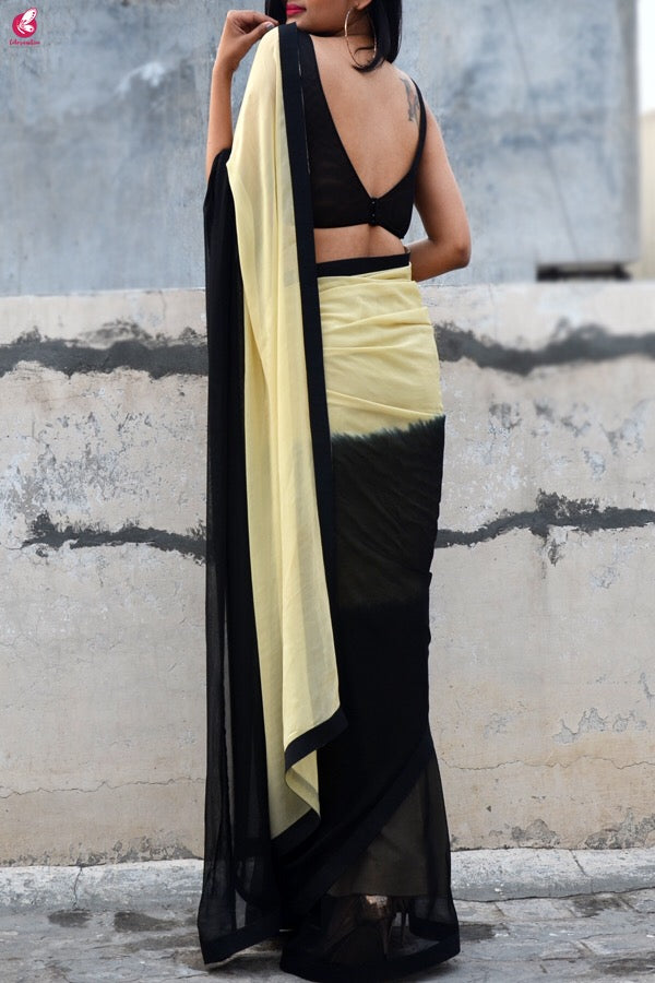 Double Shaded Georgette Black Cream Saree