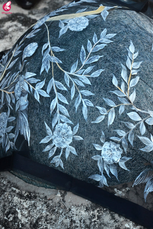 Black Organza Floral Handpainted Stole
