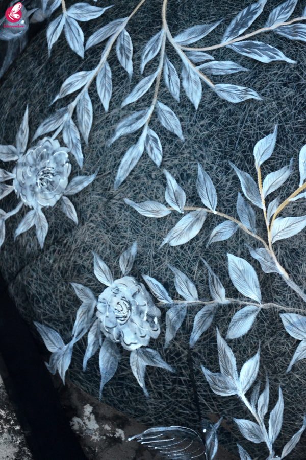 Black Organza Floral Handpainted Stole