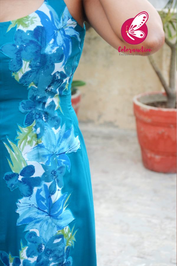 Sky Blue Modal Rayon Sleeveless Patch Work Kurti