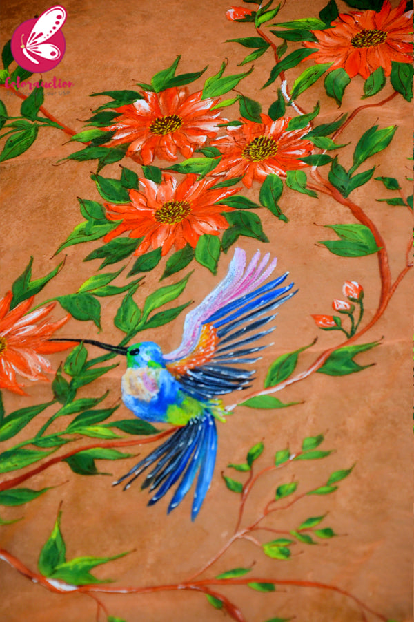 Orange Pure Organza Sunflower Hand painted Stole