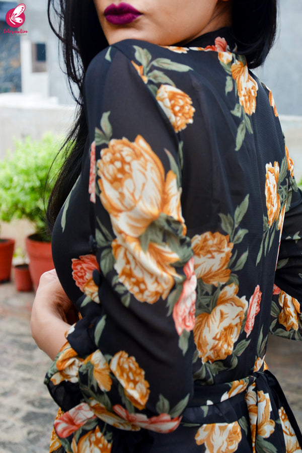Black Printed Georgette Long Shrug