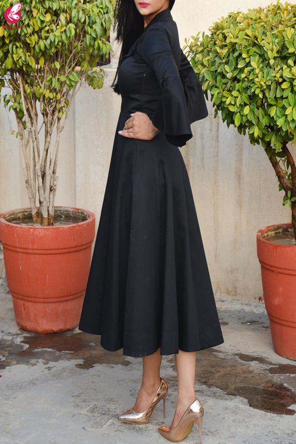 Black Formal Padded Bell Sleeves Dress