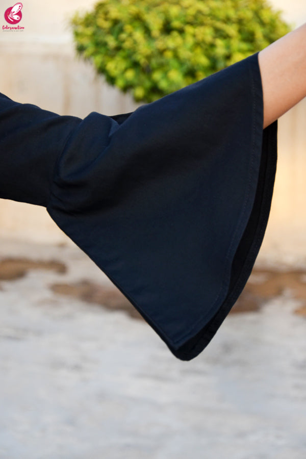 Black Formal Padded Bell Sleeves Dress