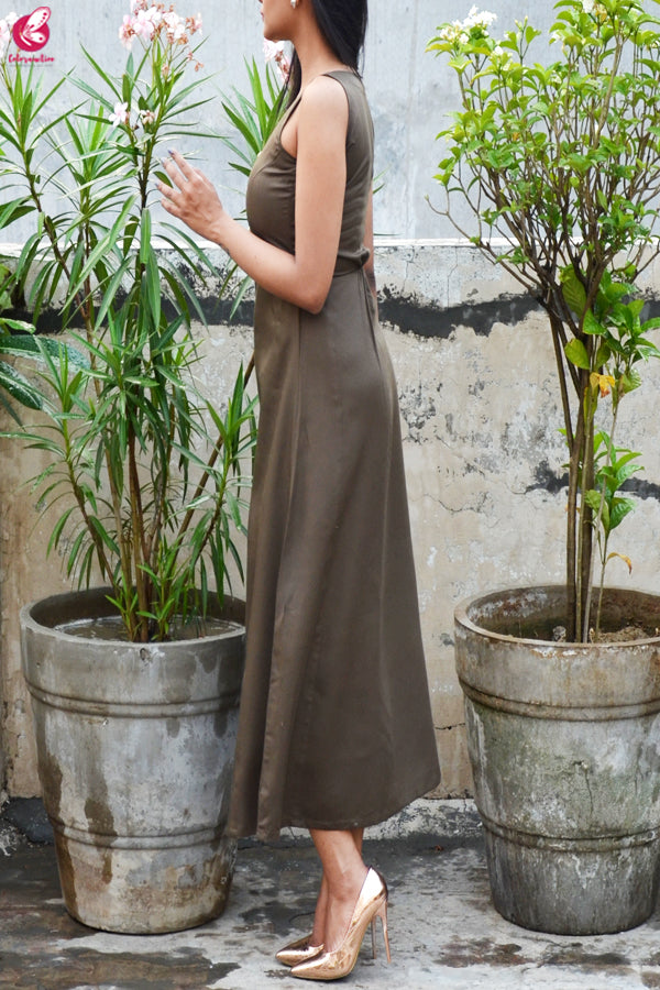 Olive Green Modal Rayon A-Line Kurti Dress