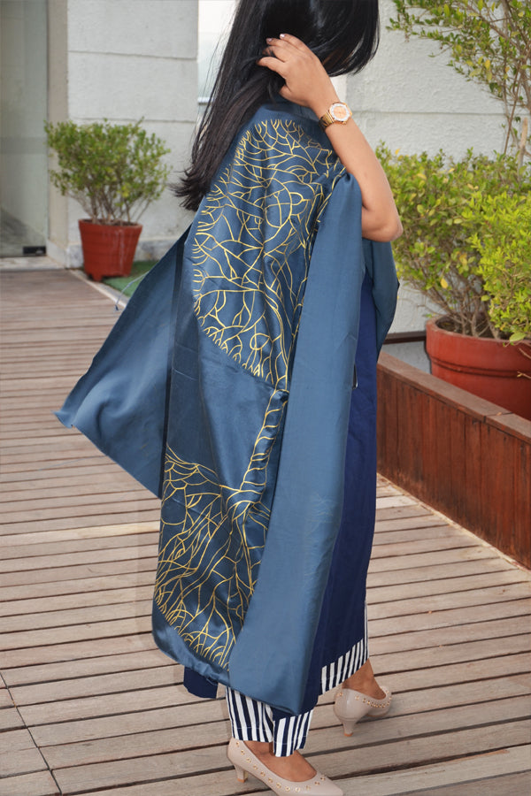 Grey Silk Golden Hand-painted Stole