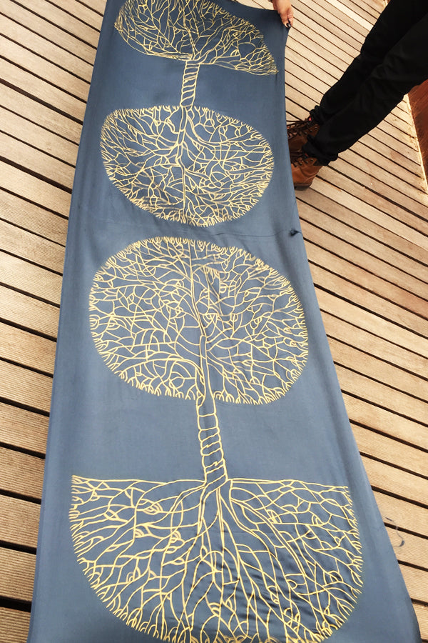 Grey Silk Golden Hand-painted Stole