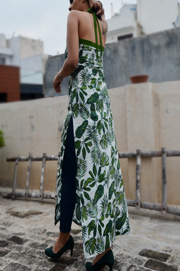 Green Cotton Printed Straight Kurti