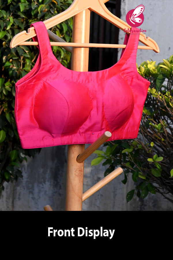 Neon Pink Crepe Padded Backless Blouse