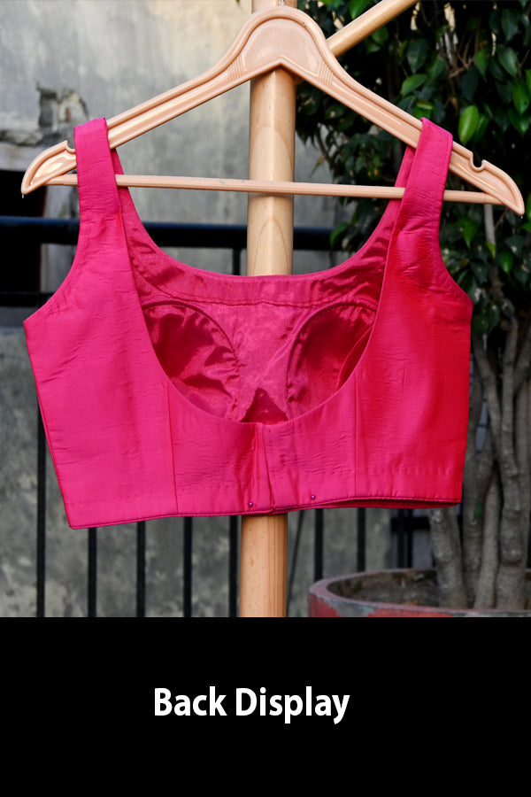 Neon Pink Crepe Padded Backless Blouse