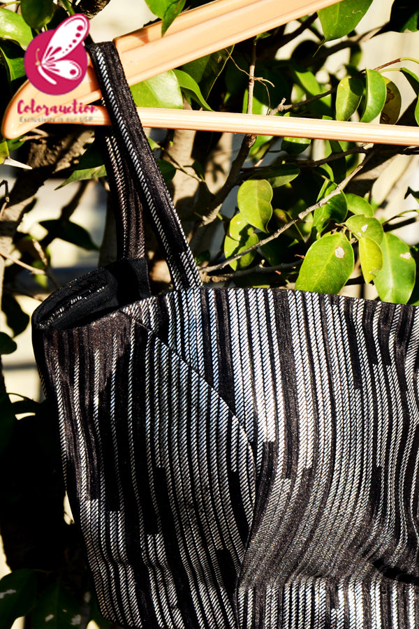 Black &amp; Silver Metallic Crepe Padded Strappy Backless Blouse
