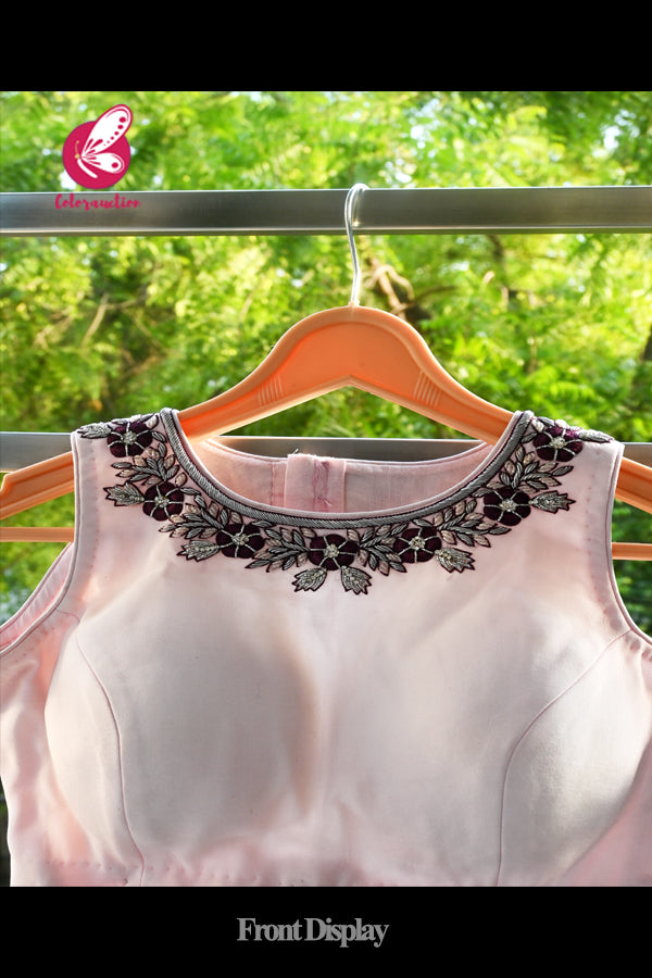 Baby Pink Padded Keyhole Back Handwork Crepe Blouse