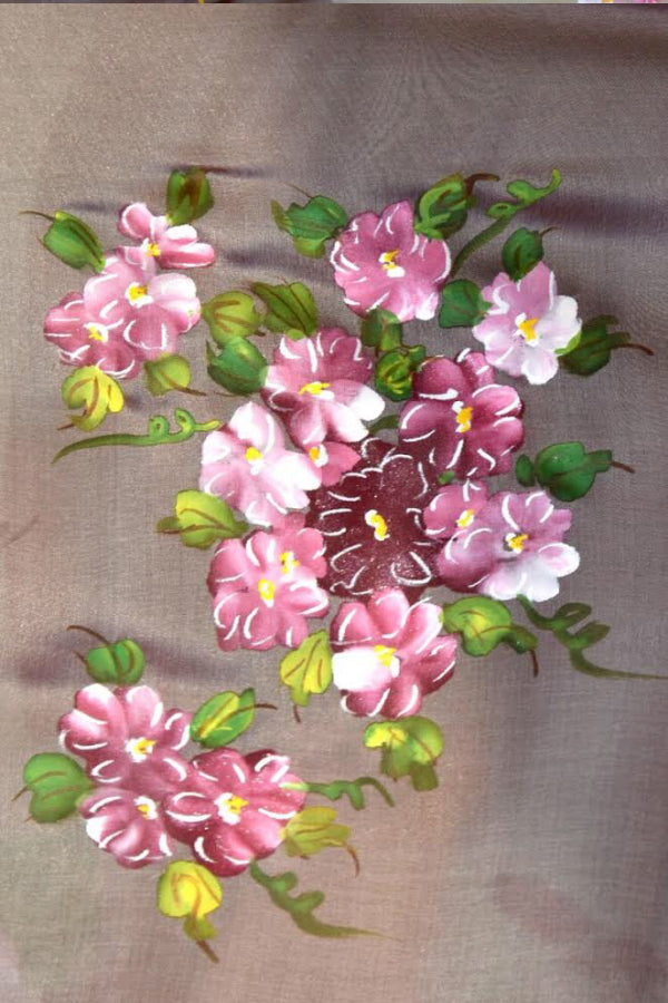 Mauve Hand Painted Pure Silk Chiffon Saree