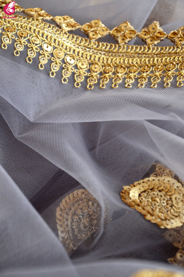 Grey Net Double Border Dupatta