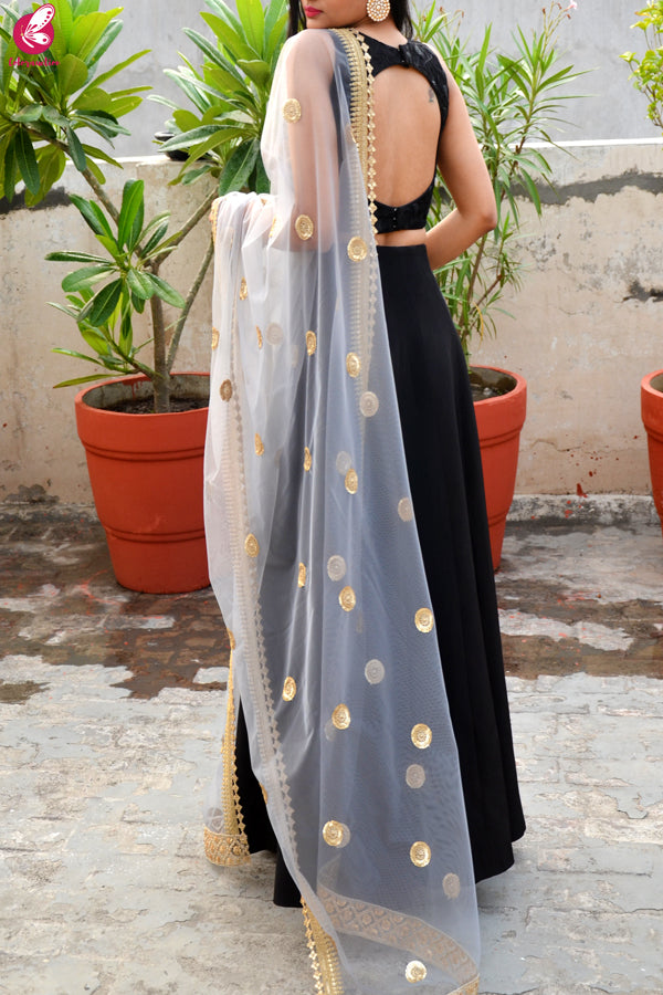 Grey Net Double Border Dupatta