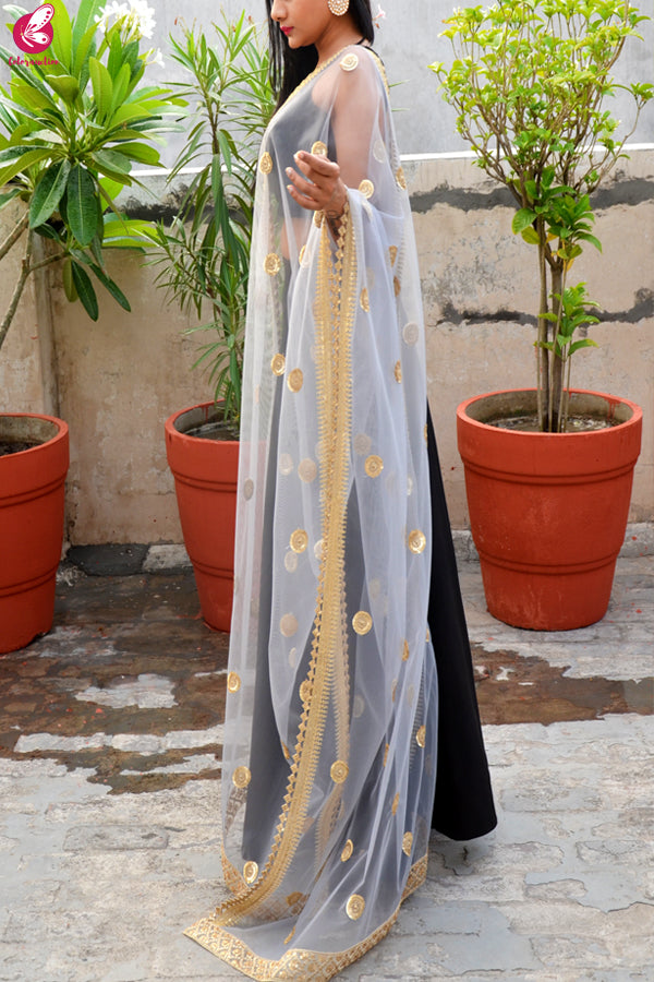 Grey Net Double Border Dupatta