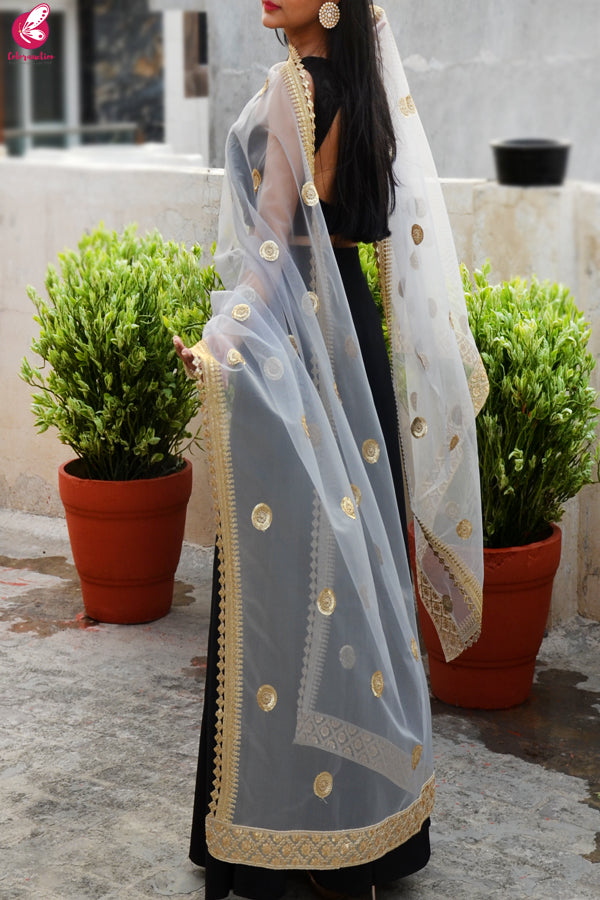 Grey Net Double Border Dupatta