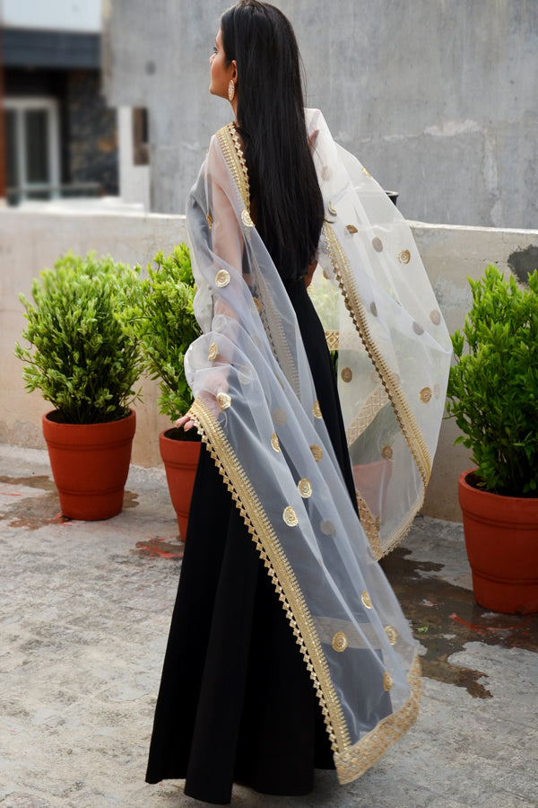 Grey Net Double Border Dupatta
