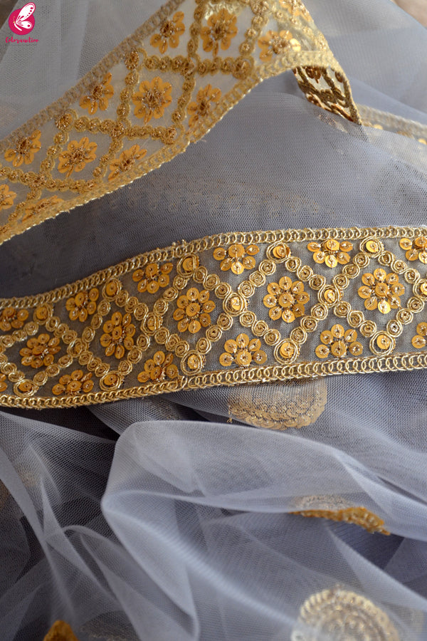 Grey Net Double Border Dupatta