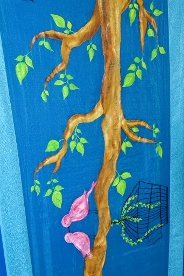 Sky Blue Organza Handpainted Floral Stole