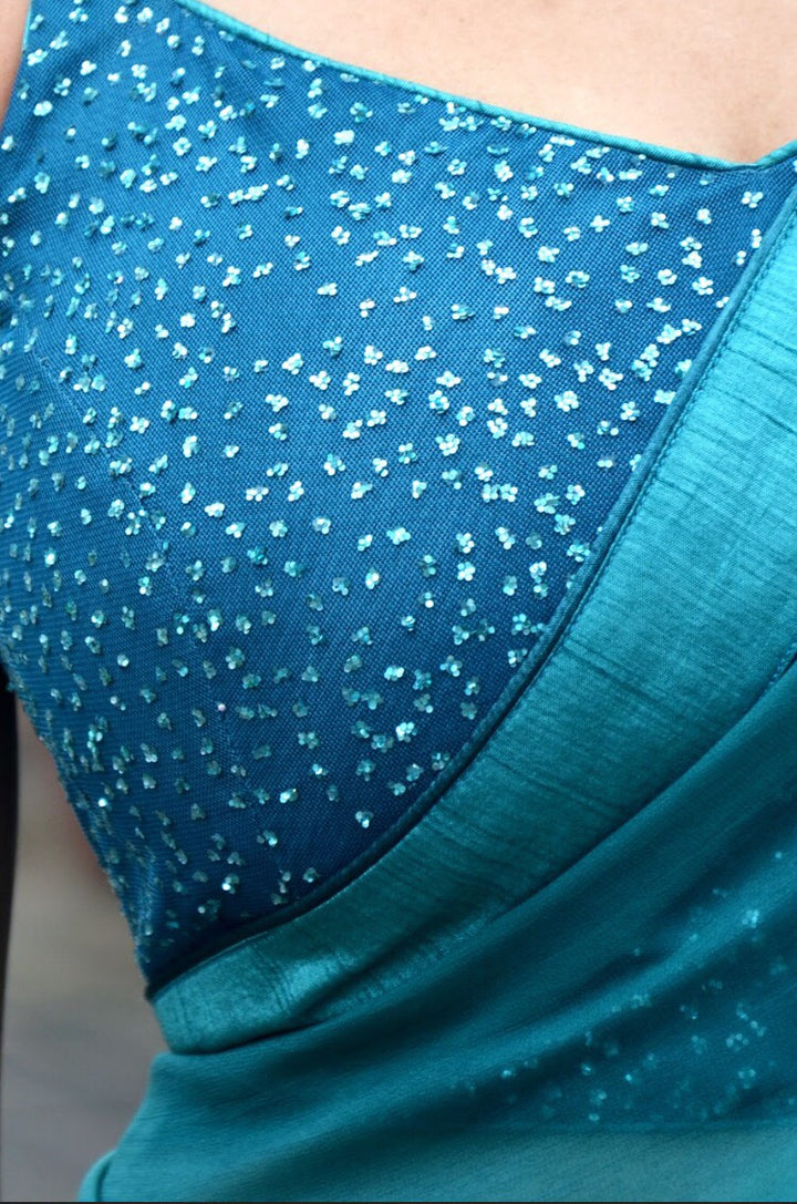 Teal Green Double Shaded Georgette Saree