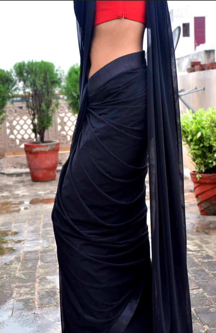 Black Red Net Handwork Saree