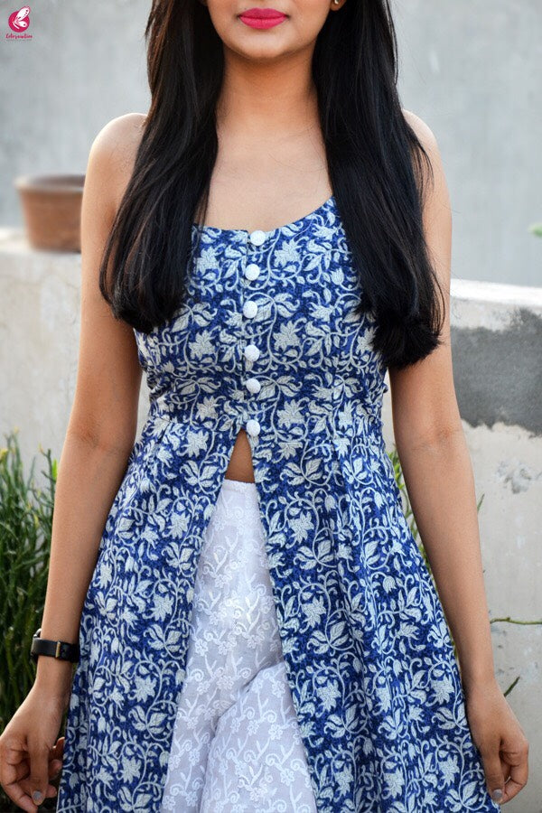 Indigo Blue Printed Cotton Kurti Set