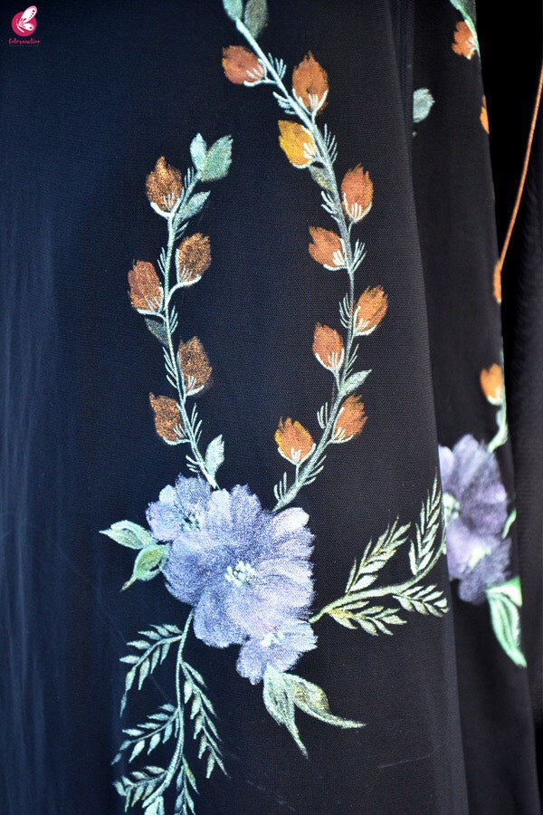Black Lycra Net Hand-painted Saree
