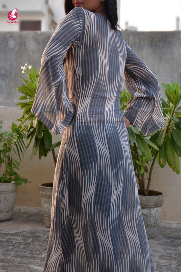 Grey Printed Georgette Long Shrug