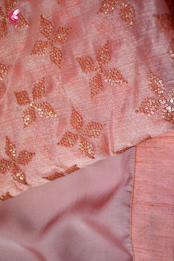 Peach Silk Georgette Dupion Silk Taping Saree