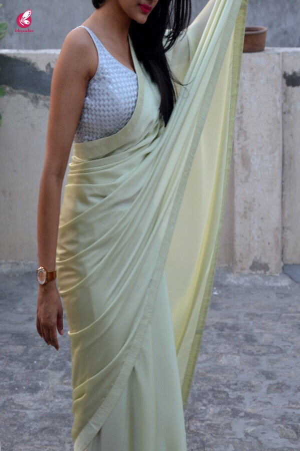Pastel Lime Silk Georgette Saree