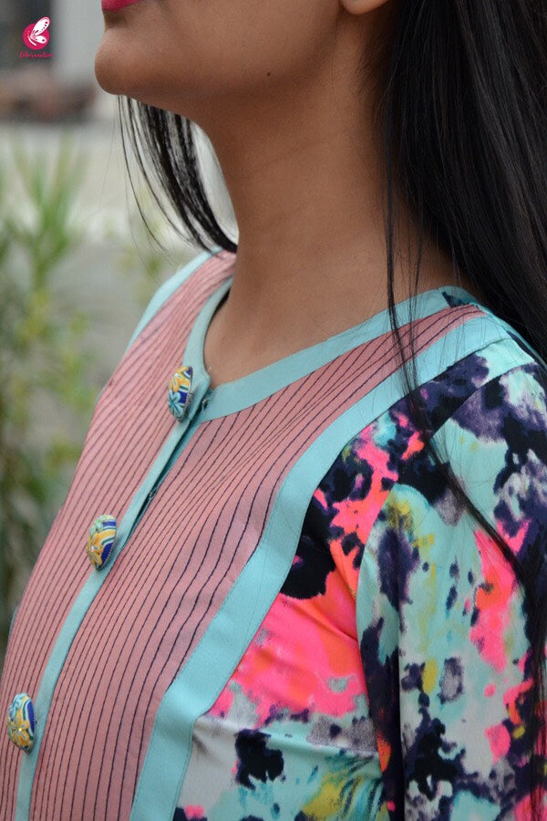 Pastel Blue Crepe Printed Straight Kurti
