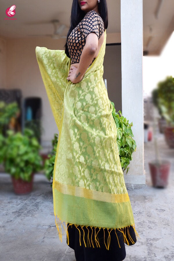Green Chanderi Zari Woven Dupatta