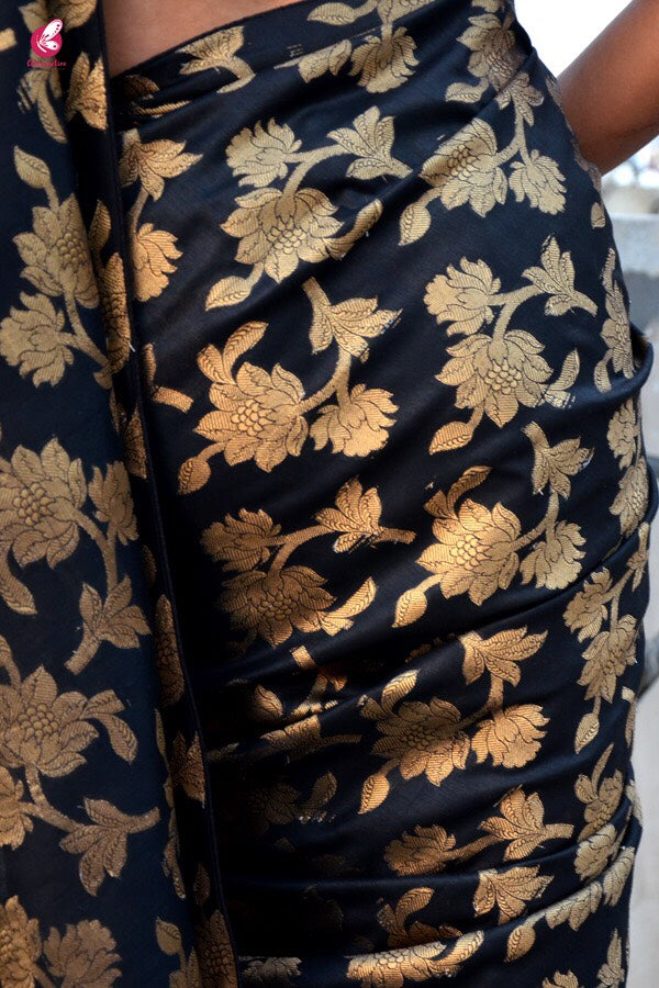 Black Chanderi Zari Woven Saree