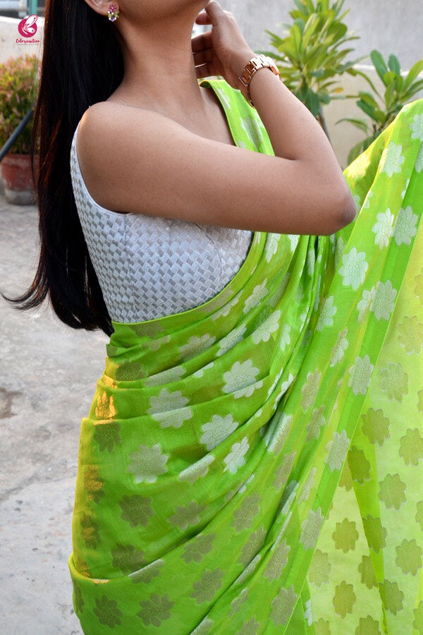 Lime Green Chanderi Zari Woven Saree