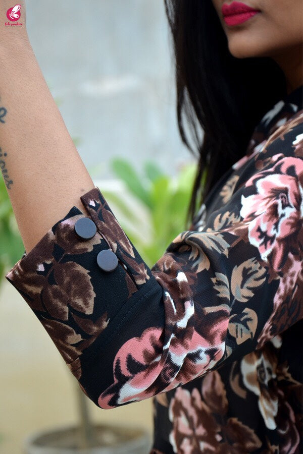 Black Multicolor Georgette Floral Long Shrug
