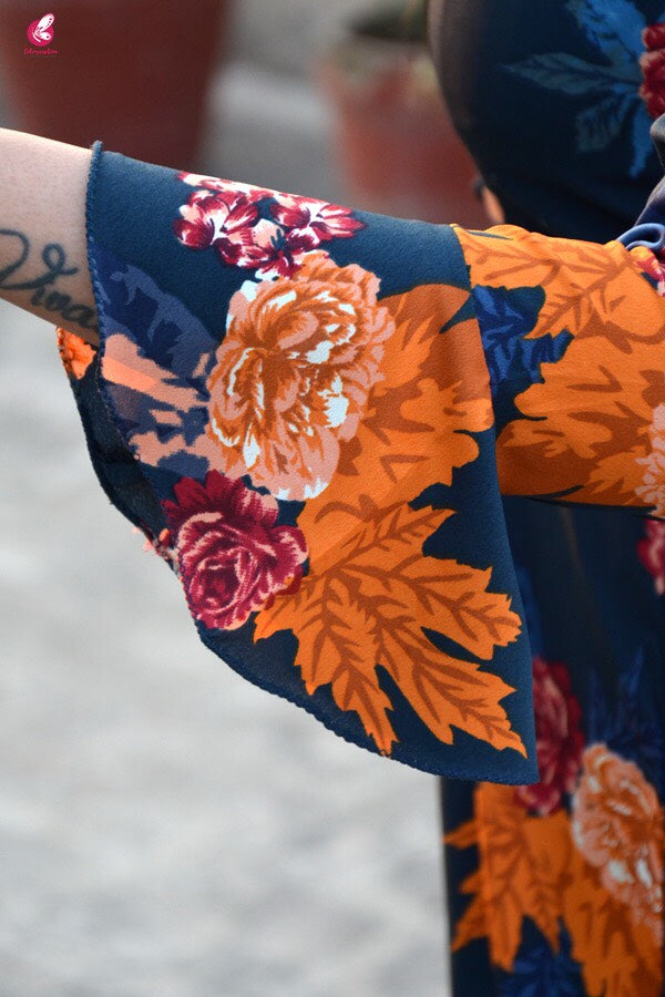 Blue Crepe Printed Floral Kurti
