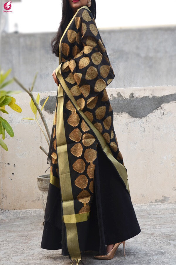 Black Chanderi Zari Woven Dupatta