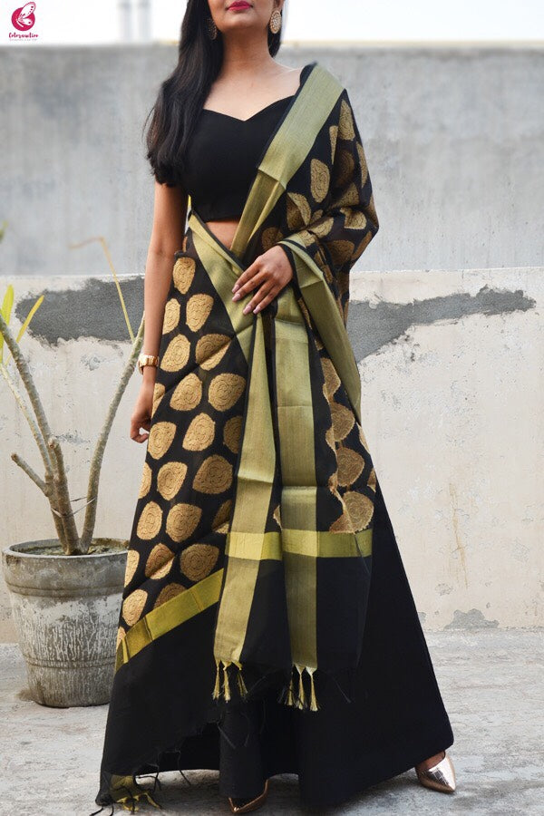 Black Chanderi Zari Woven Dupatta
