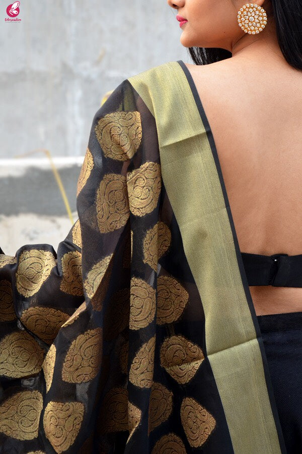 Black Chanderi Zari Woven Dupatta