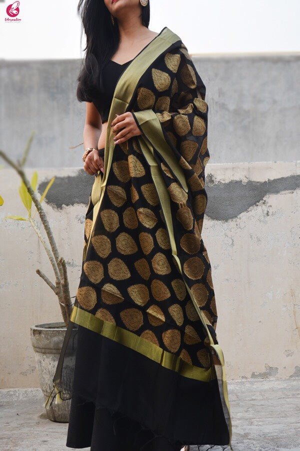 Black Chanderi Zari Woven Dupatta