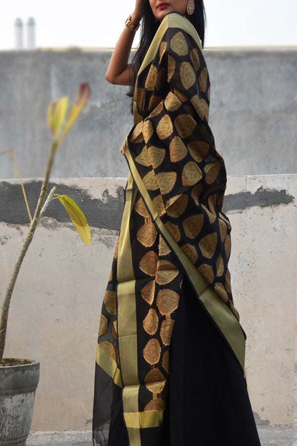 Black Chanderi Zari Woven Dupatta