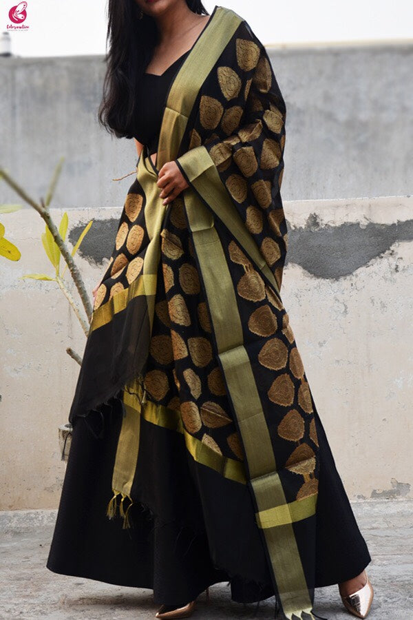 Black Chanderi Zari Woven Dupatta